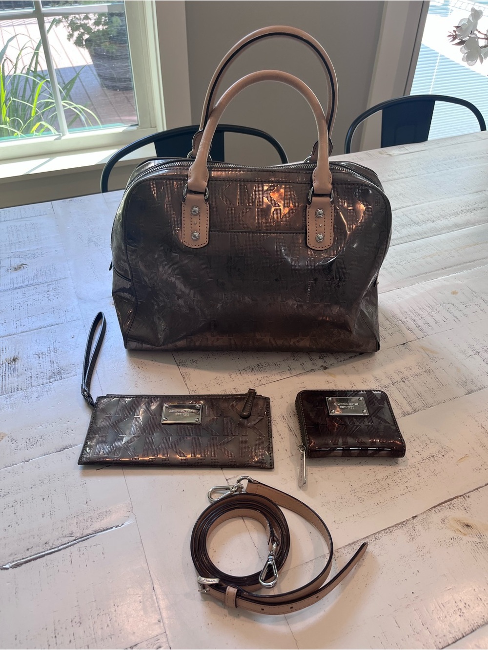 Michael Kors Metallic Logo Handbag, Wallet & Wristlet Bundle